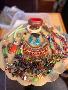 Boho Statement Jewelry Lot - Beaded Bib Necklaces Bangles Earrings